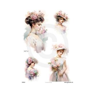 Rizspapir - Shabby chic stílusú négy kép, hölgyek