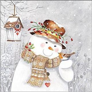 Szalvéta Snowman holding robin