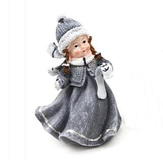 Szürke ruhás lányka papirral. Magassága: kb. 9,5 cm
