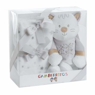 Gamberritos takaró - wellsoft 80x110cm - plüss játékkal pólós cica, szürke 10712