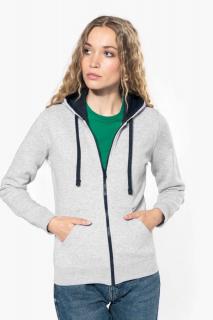 LADIES' CONTRAST HOODED FULL ZIP SWEATSHIRT