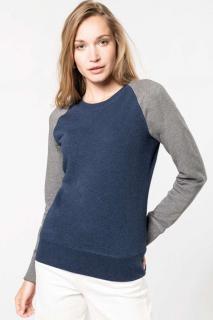 LADIES' TWO-TONE ORGANIC CREW NECK RAGLAN SLEEVE SWEATSHIRT