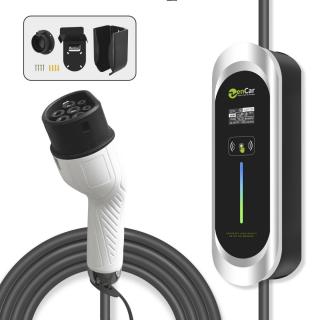 ZENCAR 16A 3,7KW elektromos autó állítható otthoni töltő (T2)- Fali konzollal - Schuko 220V csatlakozóval - Új Design - B tipusú FI relé