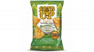 Corn Up teljes kiörlésű sárga kukorica tortilla chips hagymás tejfölös ízesítéssel 60g