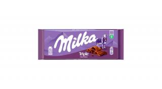 Milka Triple Choco Cocoa alpesi tejcsokoládé kakaós krémmel, töltelékkel és keksz darabokkal 90 g