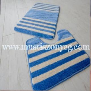 2 RÉSZES kék-fehér csikos fürdőszobai szőnyeggarnitúra