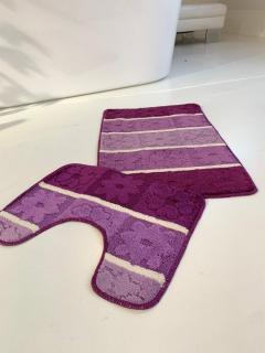 2 RÉSZES lila-virágos Fürdőszobai szőnyeg szett