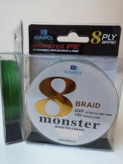 Monster 8 Braid 150m 0,18mm 29lb 13,2 kg 8 Szálas Fonott Zsinór UV Bevonattal