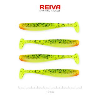 REIVA Flash Shad 10cm gumihal Zöld-narancs flitter