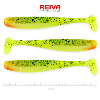 REIVA Flash Shad 15cm gumihal Zöld-narancs flitter