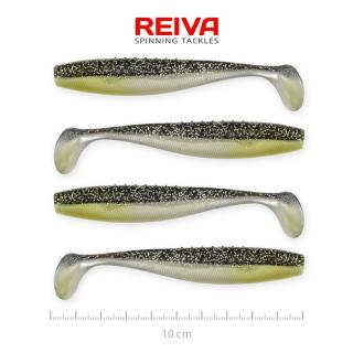 REIVA Flat Minnow Shad 10cm gumihal Fekete-ezüst flitter