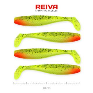 REIVA Flat Minnow Shad 10cm gumihal Zöld-piros flitter