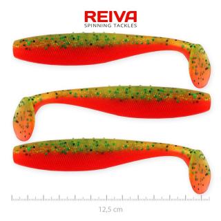 REIVA Flat Minnow Shad 12,5 cm gumihal Zöld-narancs flitter