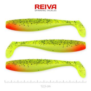 REIVA Flat Minnow Shad 12,5 cm gumihal Zöld-piros flitter