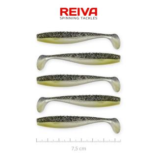 REIVA Flat Minnow Shad 7,5 cm gumihal Fekete-ezüst flitter