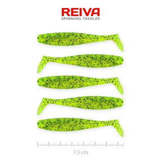 REIVA Flat Minnow Shad 7,5 cm gumihal Zöld flitter