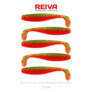 REIVA Flat Minnow Shad 7,5 cm gumihal Zöld-narancs flitter