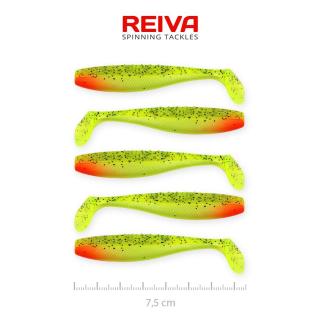 REIVA Flat Minnow Shad 7,5 cm gumihal Zöld-piros flitter