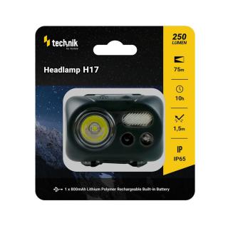 Technik Fejlámpa H17 (akkumulátoros) L2 LED + micro USB IP67 (250 lumen)