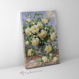 Fehér rózsa csokor - Számfestő készlet, kerettel (40x50 cm)