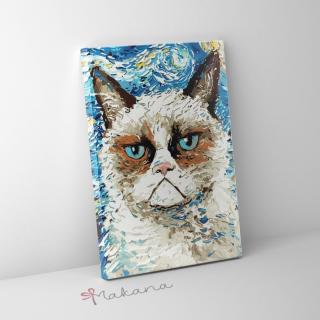 Van Gogh - Grumpy Cat - Számfestő készlet, kerettel (30x40 cm)