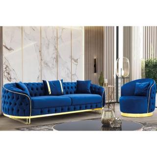 CHELSEA GOLD Modern Chesterfield 3 személyes KANAPÉ KÉK