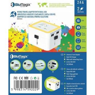 BLUE MAGIC BM-UTA2U univerzális utazó adapter 2xUSB 2.4A töltő » US UK EU AU