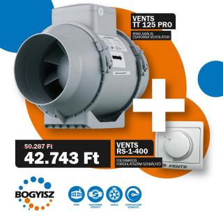 VENTS TT 125 PRO IPARI CSATORNAVENTILÁTOR + VENTS RS-1-400 FOLYAMATOS FORDULATSZÁM SZABÁLYZÓ 1,8A