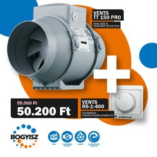 VENTS TT PRO 150 IPARI CSATORNAVENTILÁTOR + VENTS RS-1-400 FOLYAMATOS FORDULATSZÁM SZABÁLYZÓ 1,8A