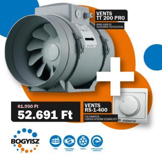 VENTS TT PRO 200 IPARI CSATORNAVENTILÁTOR + VENTS RS-1-400 FOLYAMATOS FORDULATSZÁM SZABÁLYZÓ 1,8A