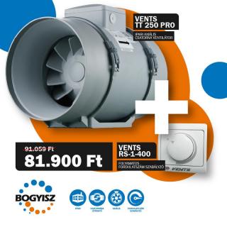 VENTS TT PRO 250 IPARI CSATORNAVENTILÁTOR + VENTS RS-1-400 FOLYAMATOS FORDULATSZÁM SZABÁLYZÓ 1,8A