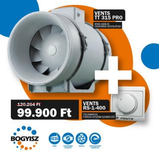 VENTS TT PRO 315 IPARI CSATORNAVENTILÁTOR + VENTS RS-1-400 FOLYAMATOS FORDULATSZÁM SZABÁLYZÓ 1,8A