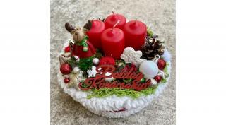 Adventi dísz 206 - törtfehér szörmével borított tálban