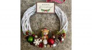 Adventi kopogtató 010 - 20 cm átmérőjű, fehér vesszőkoszorú