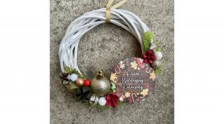 Adventi kopogtató 018 - 15 cm átmérőjű, fehér vesszőkoszorú