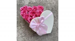 Krém-rózsaszín masnis, kicsi, pink rózsa box