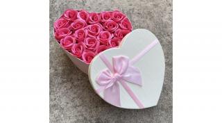 Krém-rózsaszín masnis, nagy, pink rózsa box