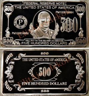 500 USA dollár - ezüstözött tömb