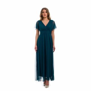 Ujjas tüll maxiruha, plus size, pávakék