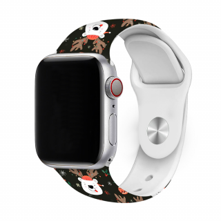 Apple Watch karácsonyi mintás óraszíj - Rudolf Óra mérete: 42/44/45/49mm, Szíj hossza: S-M (kicsi és közepes csukló), Szíj színe: Fekete