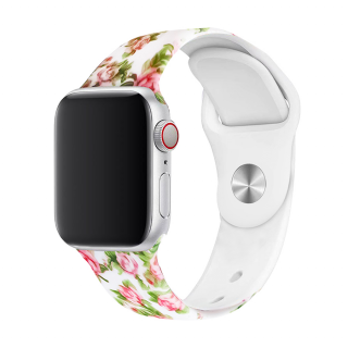 Apple Watch mintás szíj - Rózsaszín kert Óra mérete: 38/40/41mm, Szíj hossza: S-M (kicsi és közepes csukló), Szíj színe: Fehér
