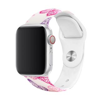 Apple Watch mintás szíj - Rózsaszín pillangók Óra mérete: 38/40/41mm, Szíj hossza: M-L (közepes és széles csukló), Szíj színe: Fehér
