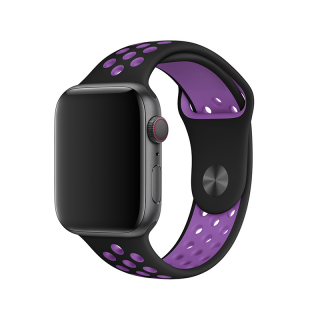 Apple Watch sportszíj - Fekete-lila Óra mérete: 38/40/41mm, Szíj hossza: M-L (közepes és széles csukló), Szíj színe: Fekete