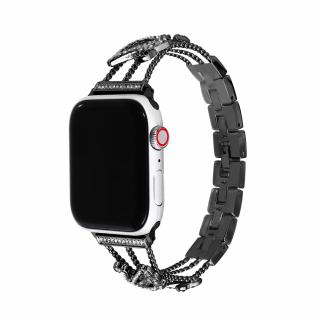 Apple Watch stílusos óraszíj strasszkövekkel és hattyúkkal - Fekete Óra mérete: 38/40/41mm, Szíj színe: Fekete