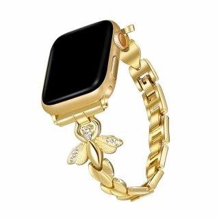 Apple Watch stílusos óraszíj strasszkövekkel és pillangókkal - Arany Óra mérete: 42/44/45/49mm, Szíj színe: Gold