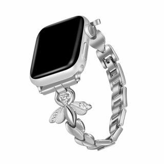 Apple Watch stílusos óraszíj strasszkövekkel és pillangókkal - Ezüst Óra mérete: 38/40/41mm, Szíj színe: Ezüst