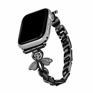 Apple Watch stílusos óraszíj strasszkövekkel és pillangókkal - Fekete Óra mérete: 38/40/41mm, Szíj színe: Fekete