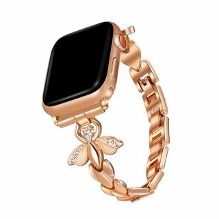 Apple Watch stílusos óraszíj strasszkövekkel és pillangókkal - Rolse Gold Óra mérete: 38/40/41mm, Szíj színe: Pink Gold