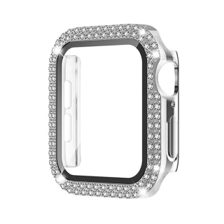 Apple Watch védőtok edzett üveggel és gyémántokkal - Ezüst Óra mérete: 42mm
