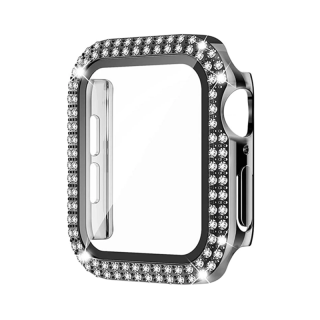 Apple Watch védőtok edzett üveggel és gyémántokkal - Fekete Óra mérete: 38mm